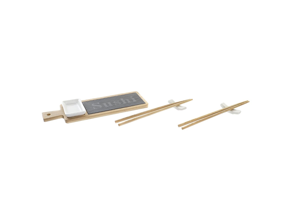 Conjunto De Sushi Dkd Home Decor Natural Ardósia Bambu (28 X 9 X 2 Cm)