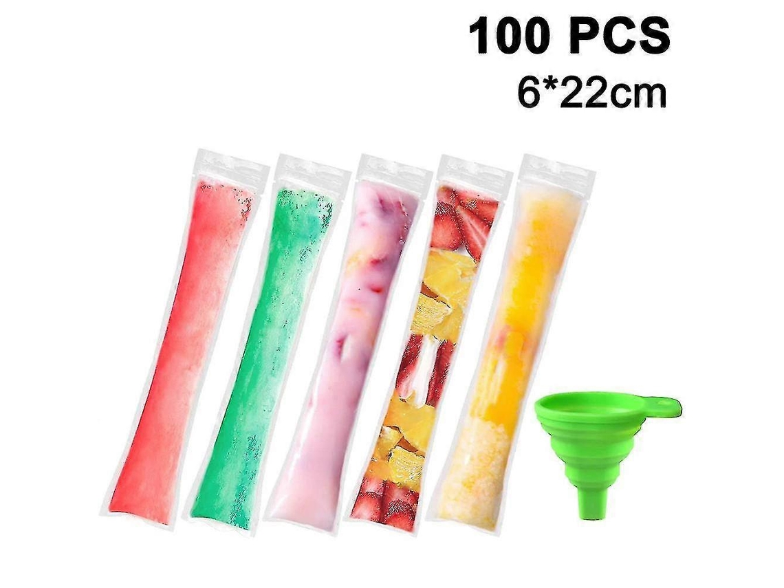100 Sacos Para Sorvete Com Funil, Autovedantes, Para Lanches, Iogurte, Suco E Frutas, 22x6cm