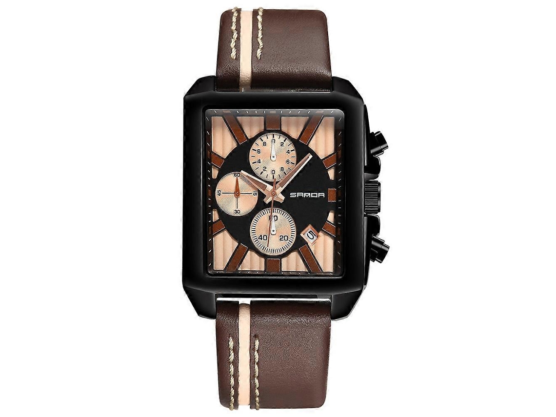 Relógio Sanda 5003 Three Eye De Seis Pinos, Multiuso, Esportivo, Masculino, Com Pulseira De Couro, Resistente À Água, Quartzo (preto)