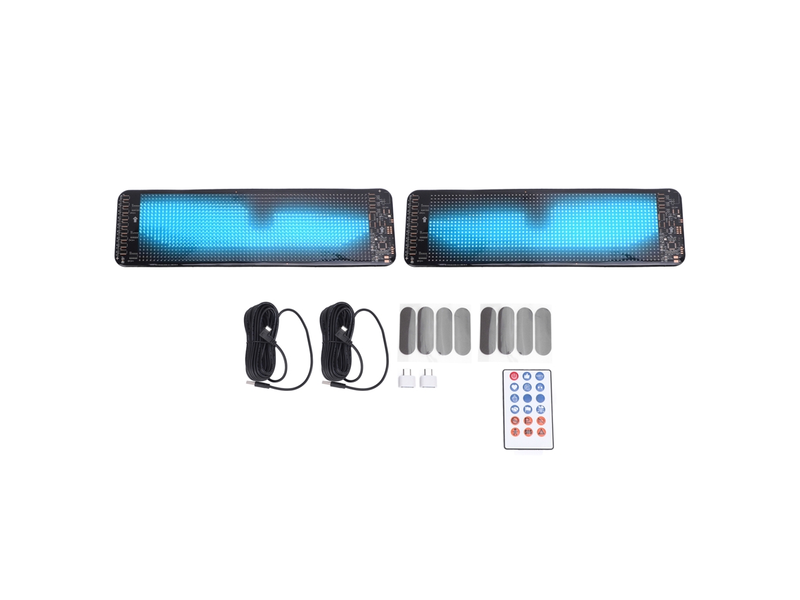 Conjunto de 2 painéis de LED flexíveis para carro, tela programável de 64x20 pontos, controle por aplicativo, 34,8 x 10,2 cm (13,70 x 4,02 pol.), 5 V CC, 3 A.