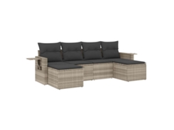 Conjunto de 6 Sofás Jardim com Almofadões Vime Pe Cinzento Claro MAISON EXCLUSIVE (80x200 cm)