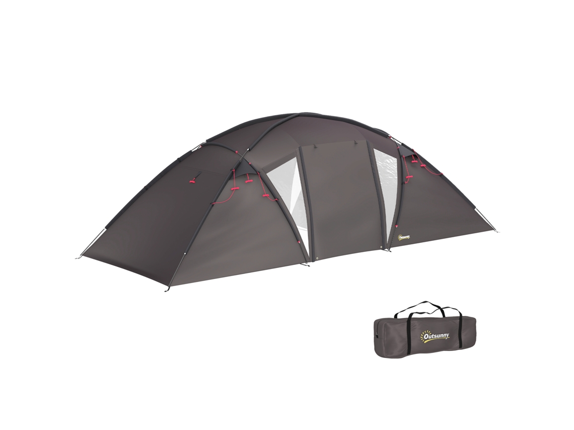 Barraca de Camping TOPBRICO para 4-6 pessoas, impermeável, túnel, 2 portas, bolsa de transporte, preta
