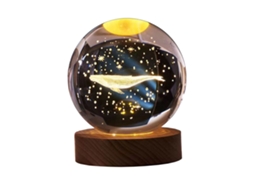 Bola de Cristal 3d Luminosa com Base de Madeira 8cm Luz Noturna