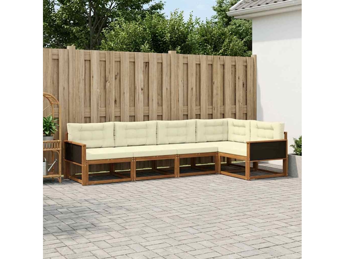 Vidaxl Conjunto De Sofás Para Exterior 5 Unid. Natural E Creme