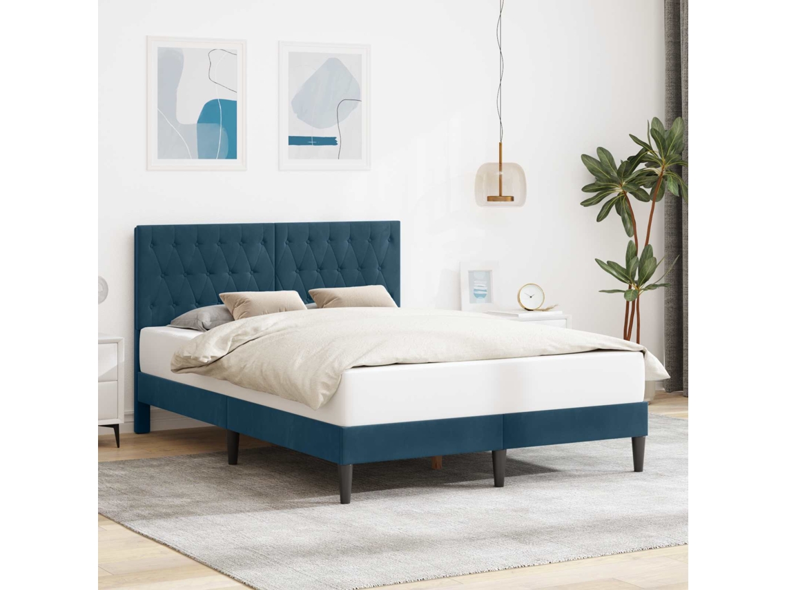 Vidaxl Estrutura da Cama com Cabeceira Azul 140 X 200 Cm Veludo