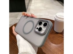 Capa Para Iphone 17 Pro Max Em Acrílico Cinza Titânio Com Acabamento Fosco E Padrão Ondulado Magnético.