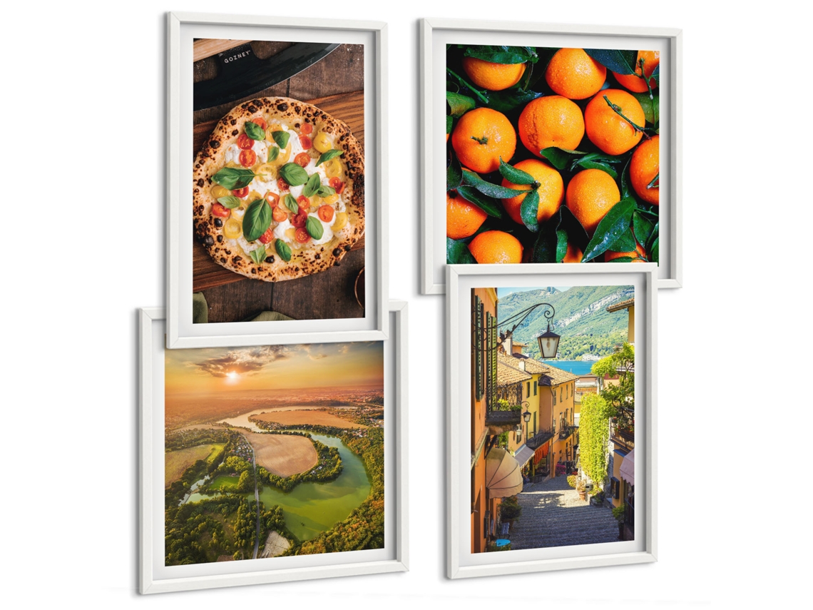 Quadros Decorativos Para Parede Paisagens Italianas, Rua À Beira Do Rio Moldura Branca Fotos Para O Escritório Espelharte (conjunto De 4 Imagens)