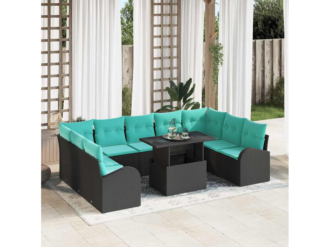 Vidaxl Conjunto De Sofá De Jardim 10 Unid. Preto Rattan Sintético