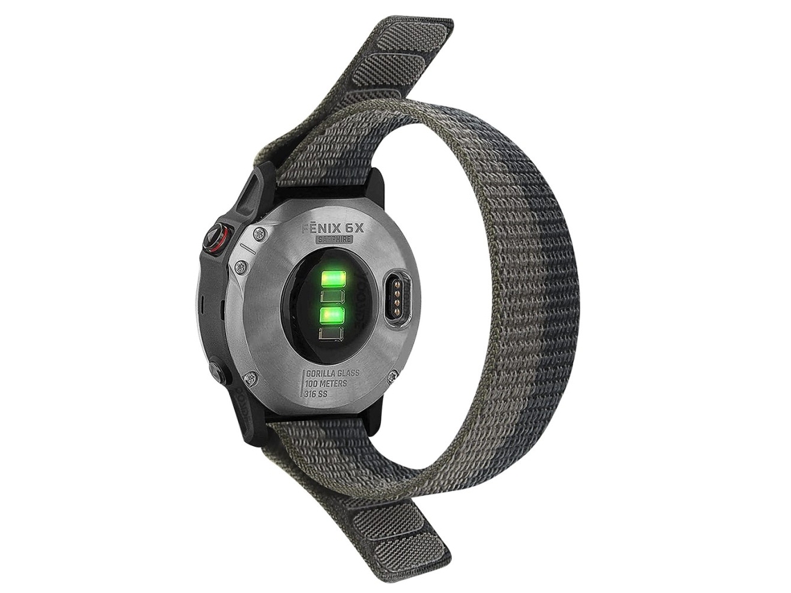 Bracelete de Nylon 26Mm Ajustável com Fita Mágica para Garmin Tactix 7 Pro/Fenix 7X/6X Pro Preto/Cinza