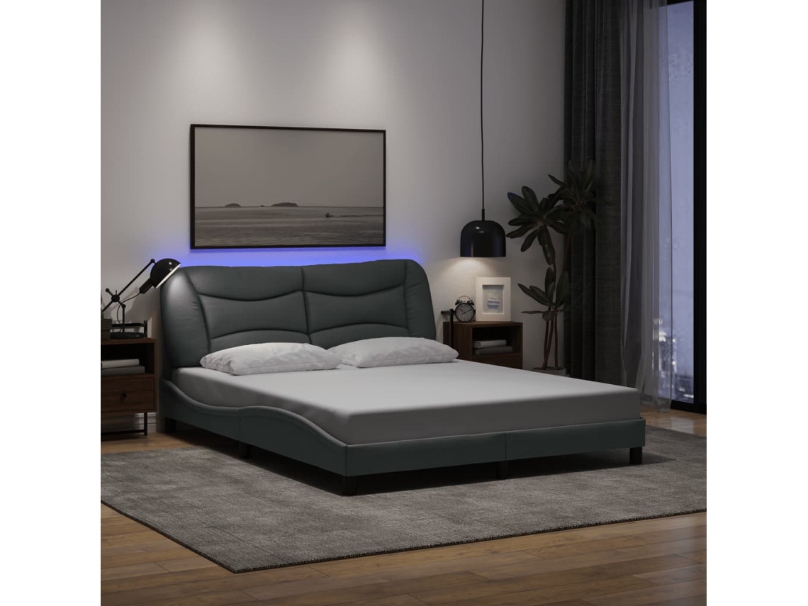 Vidaxl Estrutura De Cama Com Led Sem Colchão Hvar 160x200 Cm Tecido