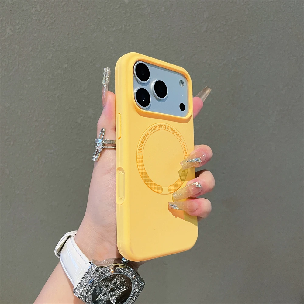 (amarelo, Iphone 16) Capa De Celular Fosca Em Silicone Líquido Macio, Compatível Com Carregamento Sem Fio Magnético Magsafe.