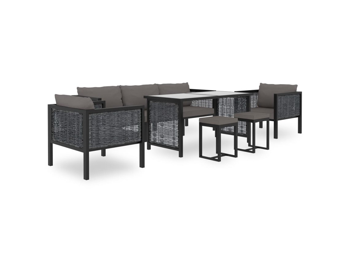 Vidaxl 8 Pcs Conjunto Lounge De Jardim C/ Almofadões Vime Pe Antracite