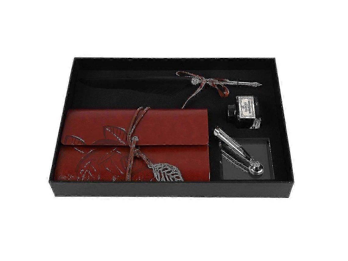 Caderno De Couro Vintage 2025 Com Caneta Tinteiro E Frasco Tinta, Adequado Para Diversas Necessidades Escrita.-aquaforge
