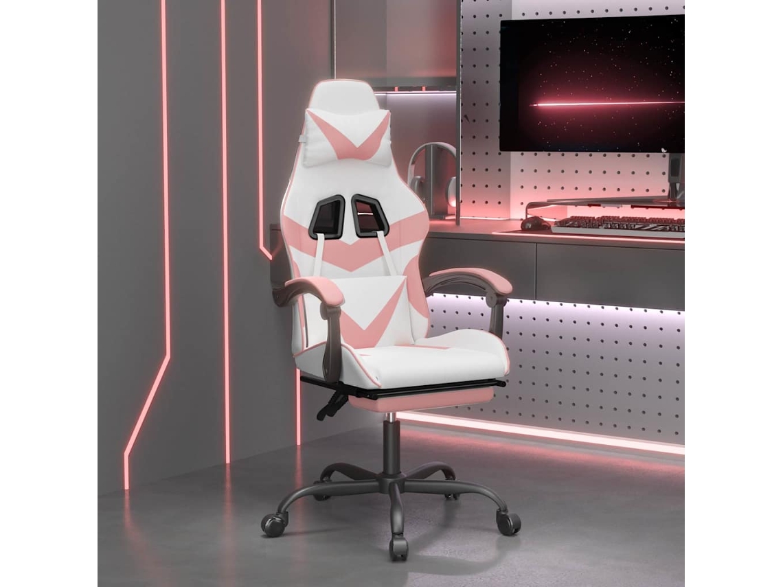 Vidaxl Cadeira Gaming Com Apoio P/ Pés Couro Artificial Branco E Rosa