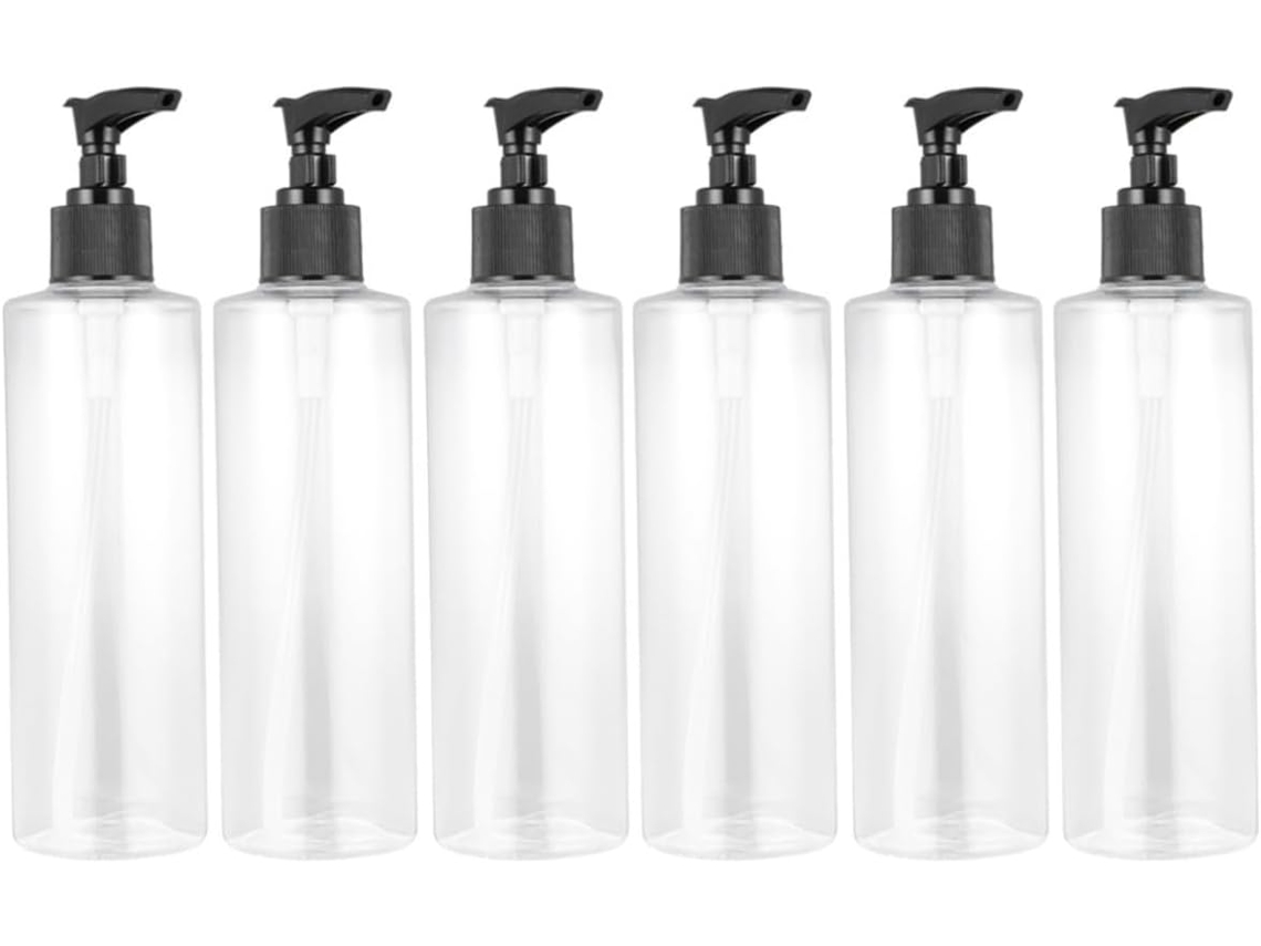 Frascos recarregáveis de plástico PET com bomba dosadora, transparentes, pacote com 6 unidades, 250ml
