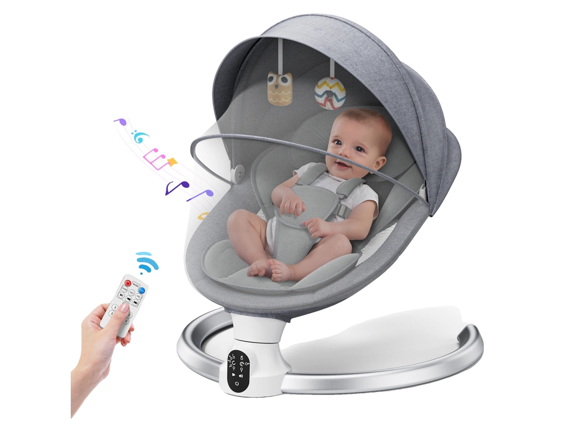 Balanço Para Bebê, Ângulos Ajustáveis, Recurso De Música Bluetooth, Cinza Claro