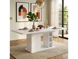 Mesa Extensível 140/180×80cm Com Arrumação Tampo Espesso Estilo Escandinavo Cor Branca