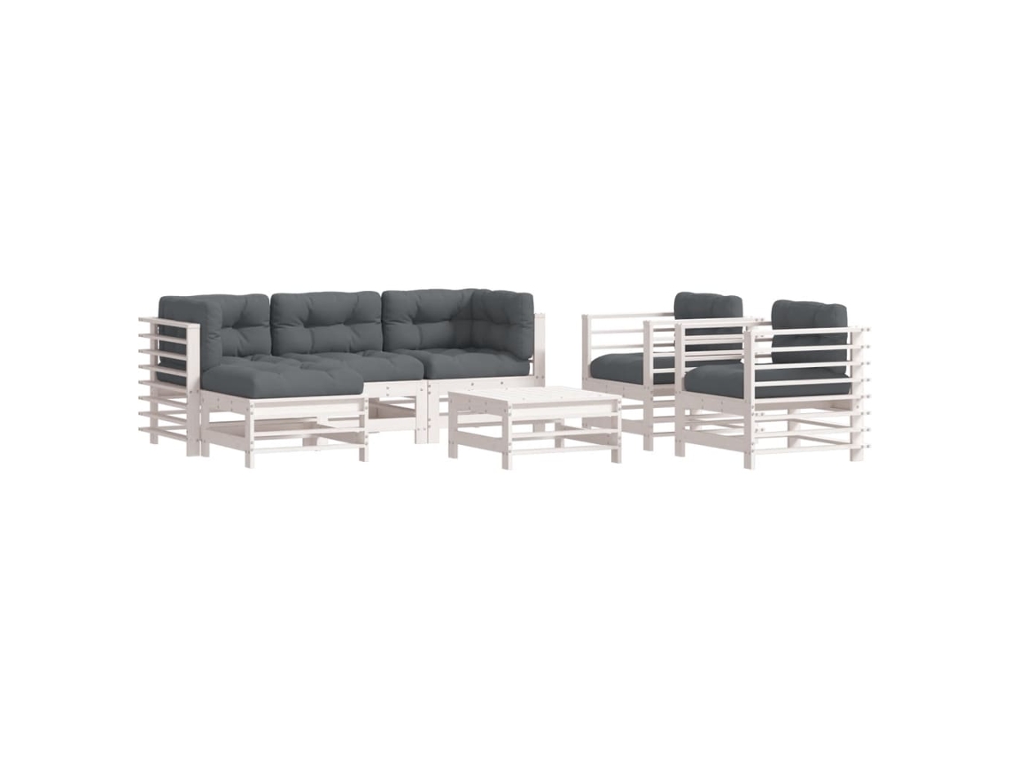 Conjunto de 7 Lounge Jardim com Almofadões Madeira Maciça Branco MAISON EXCLUSIVE (7pcs)