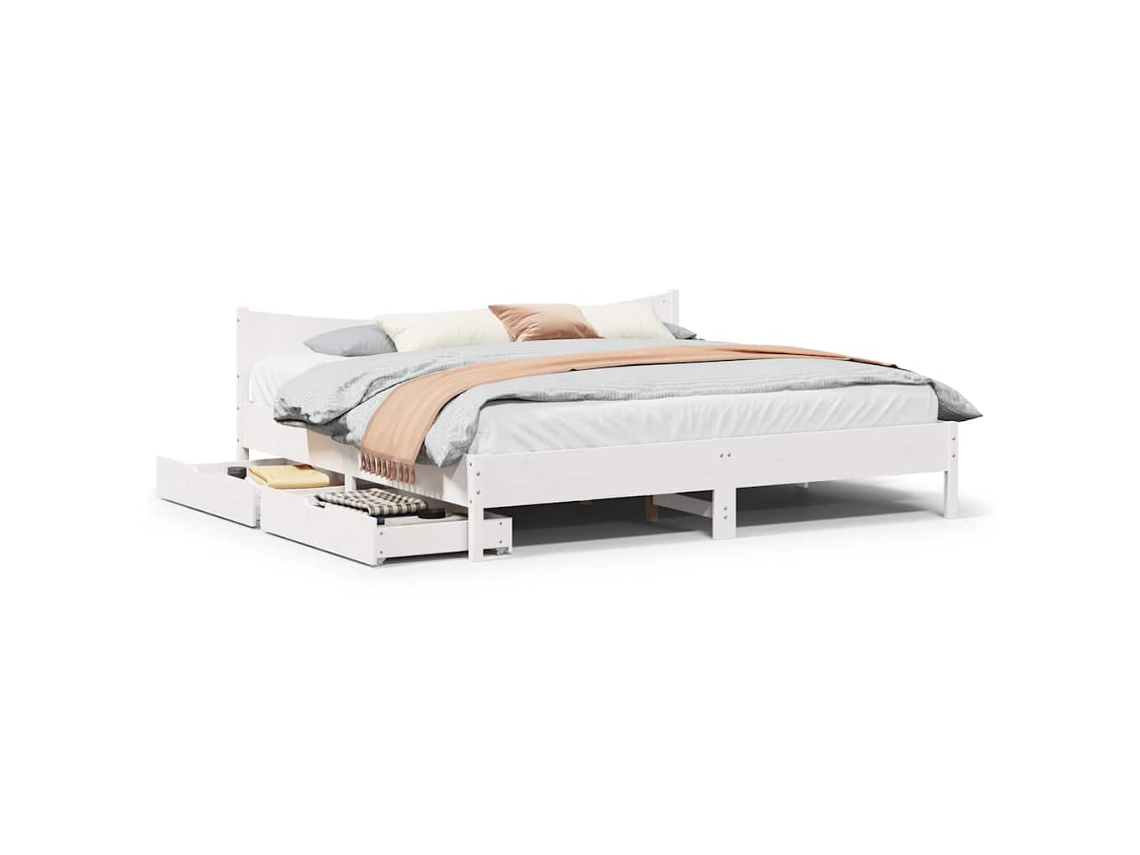 Vidaxl Estrutura De Cama C/ Gavetas 180x200 Cm Pinho Maciça Branco
