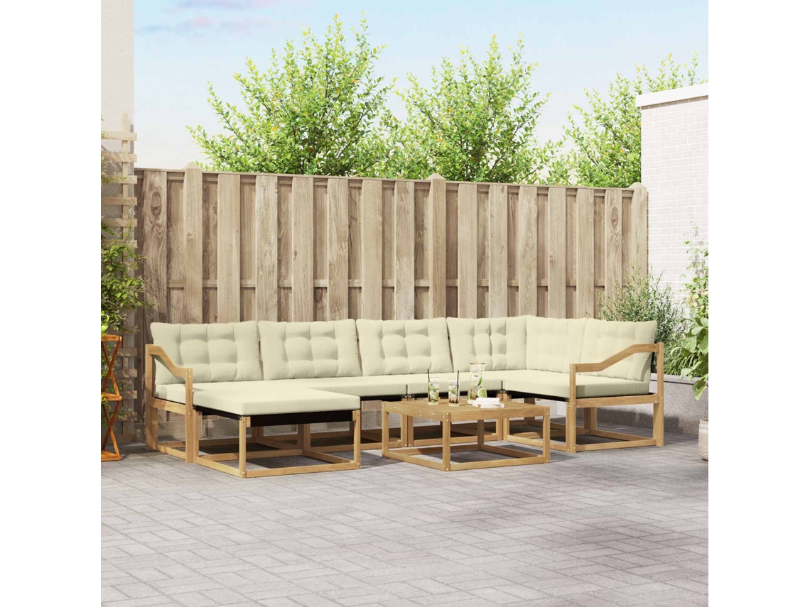 Vidaxl Conjunto De Sofás Para Exterior 7 Pcs Branco E Creme