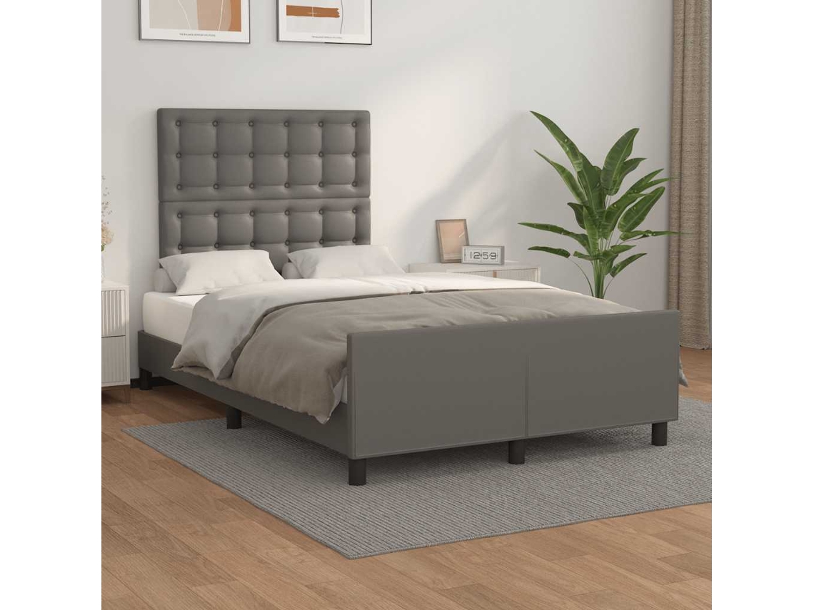 Vidaxl Estrutura De Cama Sem Colchão 120x190cm Couro Do Falso Cinzento