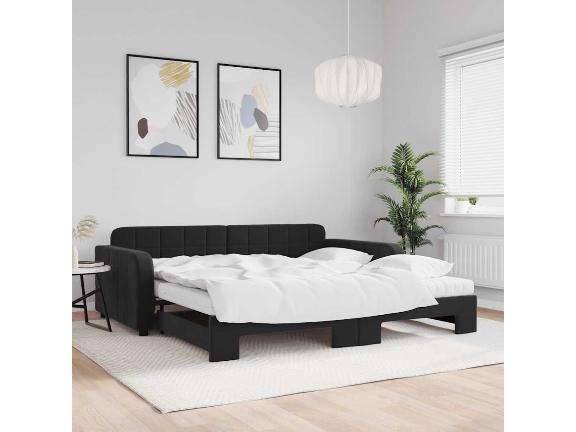 Vidaxl Sofá-cama Com Gavetão E Colchões 100x200 Cm Veludo Preto