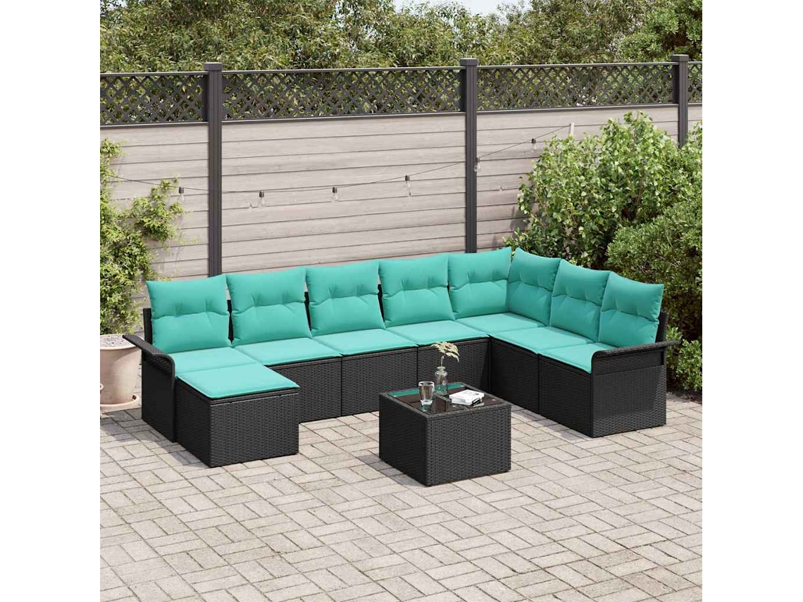 Vidaxl Conjunto De Sofá De Jardim 9 Unid. Preto Rattan Sintético
