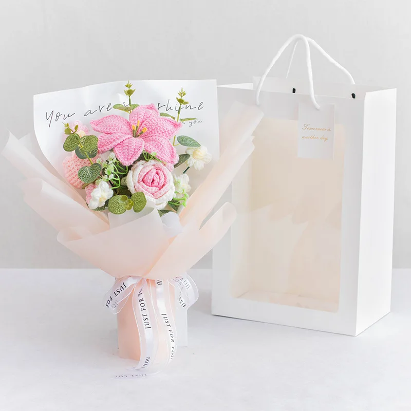Bolsa De Mão Criativa Com Buquê De Rosas Artificiais De Crochê, Presente Para O Dia Dos Namorados