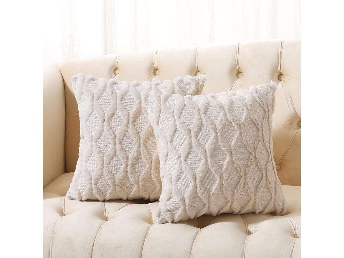 Conjunto De 2 Capas De Almofada Decorativas Em Lã Artificial, Pelúcia Macia Quadrada B
