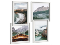 Composição De Quadros Paisagens De Montanha Casinhas Água Espelharte (4 Peças)