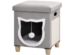 Casinha de gato de madeira, com bola e travesseiro, 35,5x35,5x42,5cm S/MARCA