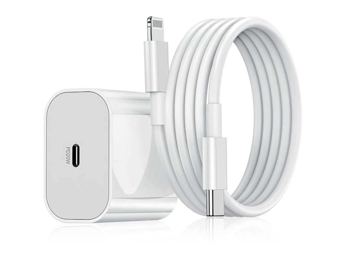 Pacote Com 2 Carregadores Rápidos Para Iphone + Cabo De 2 M, Lightning De 20 W, Branco