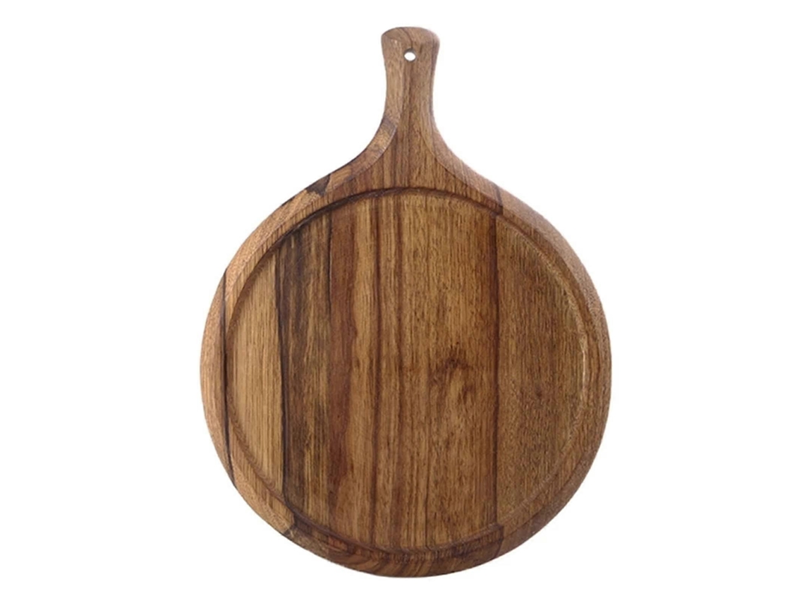 Tábua De Corte De Madeira Para Pizza Com Cabo Ergonômico Para Assar E Servir, 30x40cm