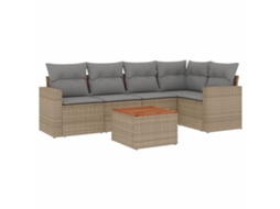 Conjunto de 6 Sofás Jardim com Almofadões Vime Pe Bege Misturado MAISON EXCLUSIVE