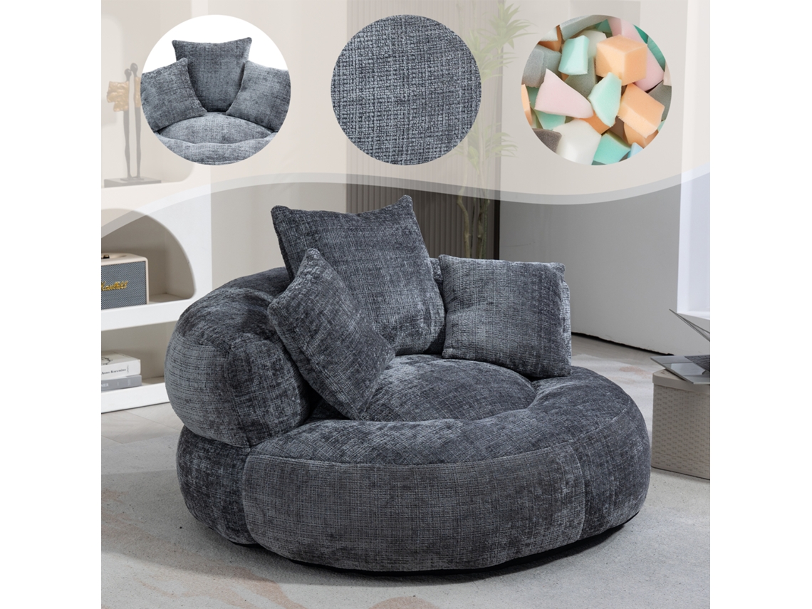 Lazy Sofa Lounger, Hoher Rücken, 3 Kissen, Gray Chenille, Indoor/outdoor, Gaming/schlafen-ty