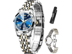 Lurelia Relógio Feminino, Movimento De Quartzo, Data/calendário, Luminoso, Detalhes Com Strass, Aço Inoxidável, Resistente À Água, Azul