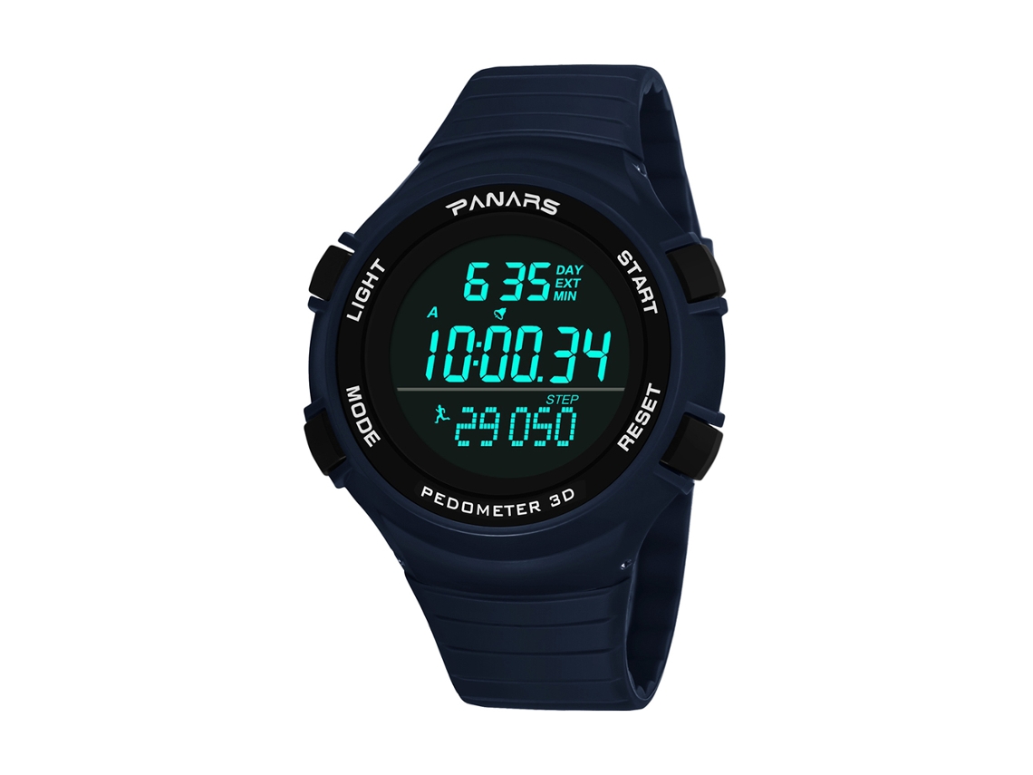 Relógio esportivo eletrônico masculino Panars com fio, resistente à água, azul luminoso.