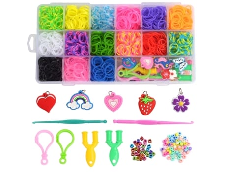 Conjunto de Bandas Elásticas Criativas Fericie, Educação Infantil, incluindo acessórios, 15 cores, aproximadamente 1500 bandas arco-íris, 18 compartim