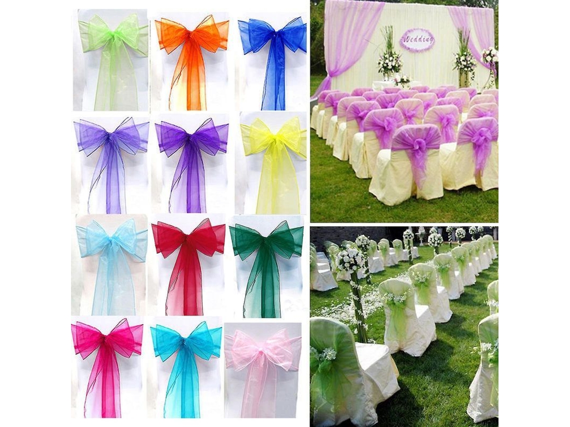 Faixas de organza para cadeiras com laços de tule para casamentos e festas Jb5 2