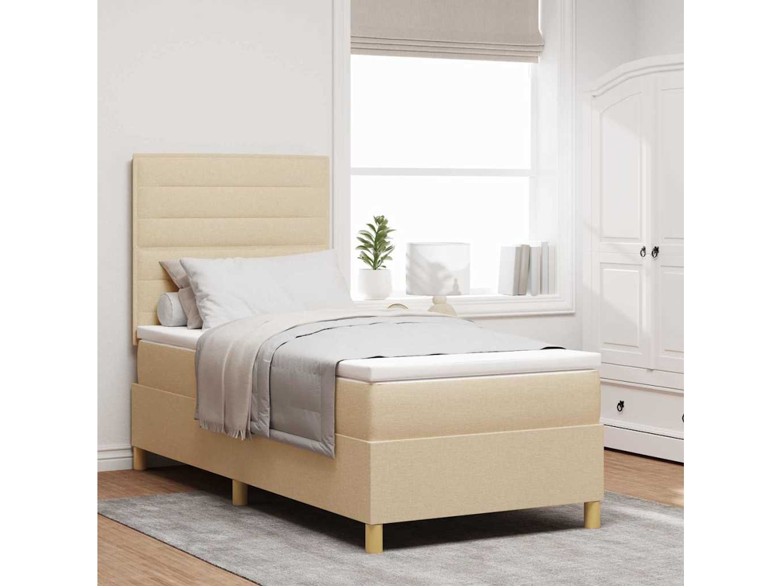 Vidaxl Cama Box Spring Led Com Cabeceira Creme 100 X 200 Cm Tecido