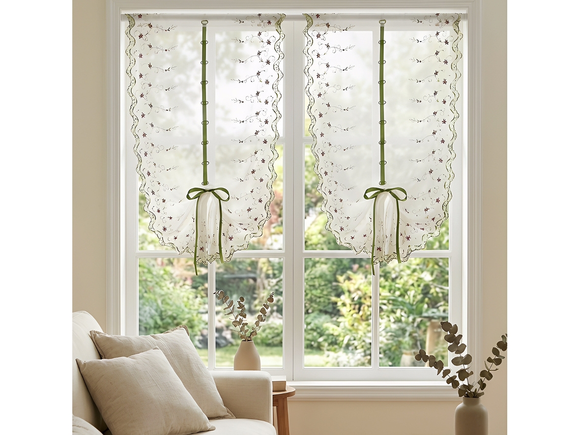 Two-panel Embroidered Floral Roman Blinds, Suitable For Kitchens And Bedrooms, Tie-on Style (80x160cm)