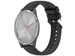 Bracelete Para Garmin Vivomove 3s (18mm) - Silicone - Textura Listrada - Fivela De Aço Prate Preto