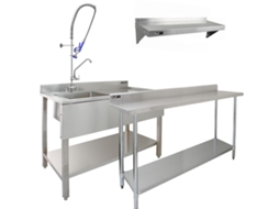 Conjunto Kukoo Profissional Em Aço Inox Com Lava Louças Comercial, Torneiras De Pré Enxágue, Mesa De Catering Monstershop