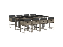 Conjunto de 9 Jantar para Jardim com Almofadões Vime Pe Cinza MAISON EXCLUSIVE