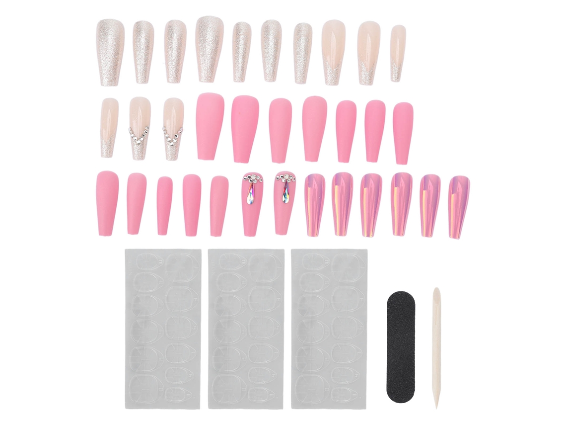 30 Unhas Postiças Longas com Strass para Mulheres e Meninas, Elegantes e Modernas para Encontros e Festas 11