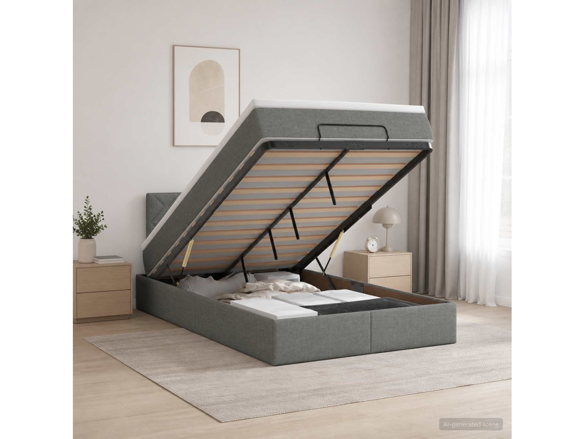 Vidaxl Cama Ottoman Com Colchão Cinzento-escuro 120 X 200 Cm Tecido