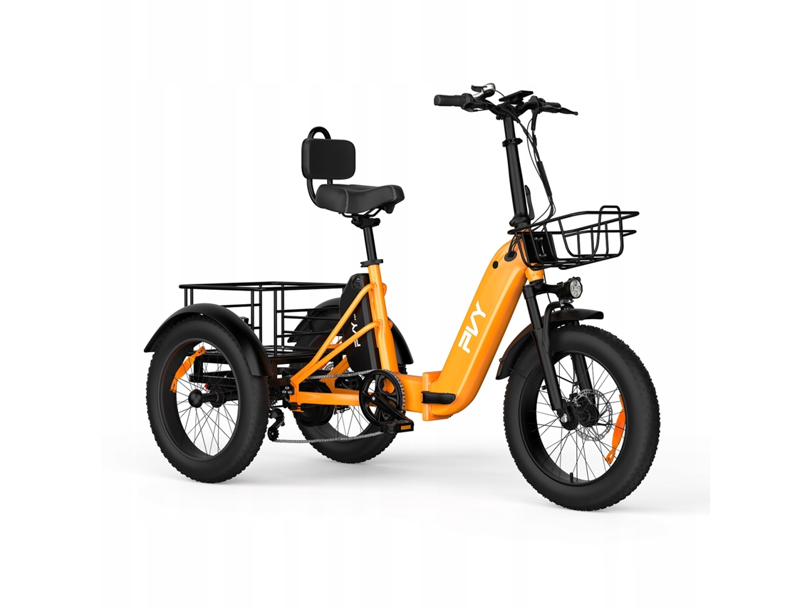Triciclo Elétrico Urbano Dobrável PVY F20, 1000w 48v 21ah, Autonomia Máxima de 80km, Pneus Largos de 20'', Laranja