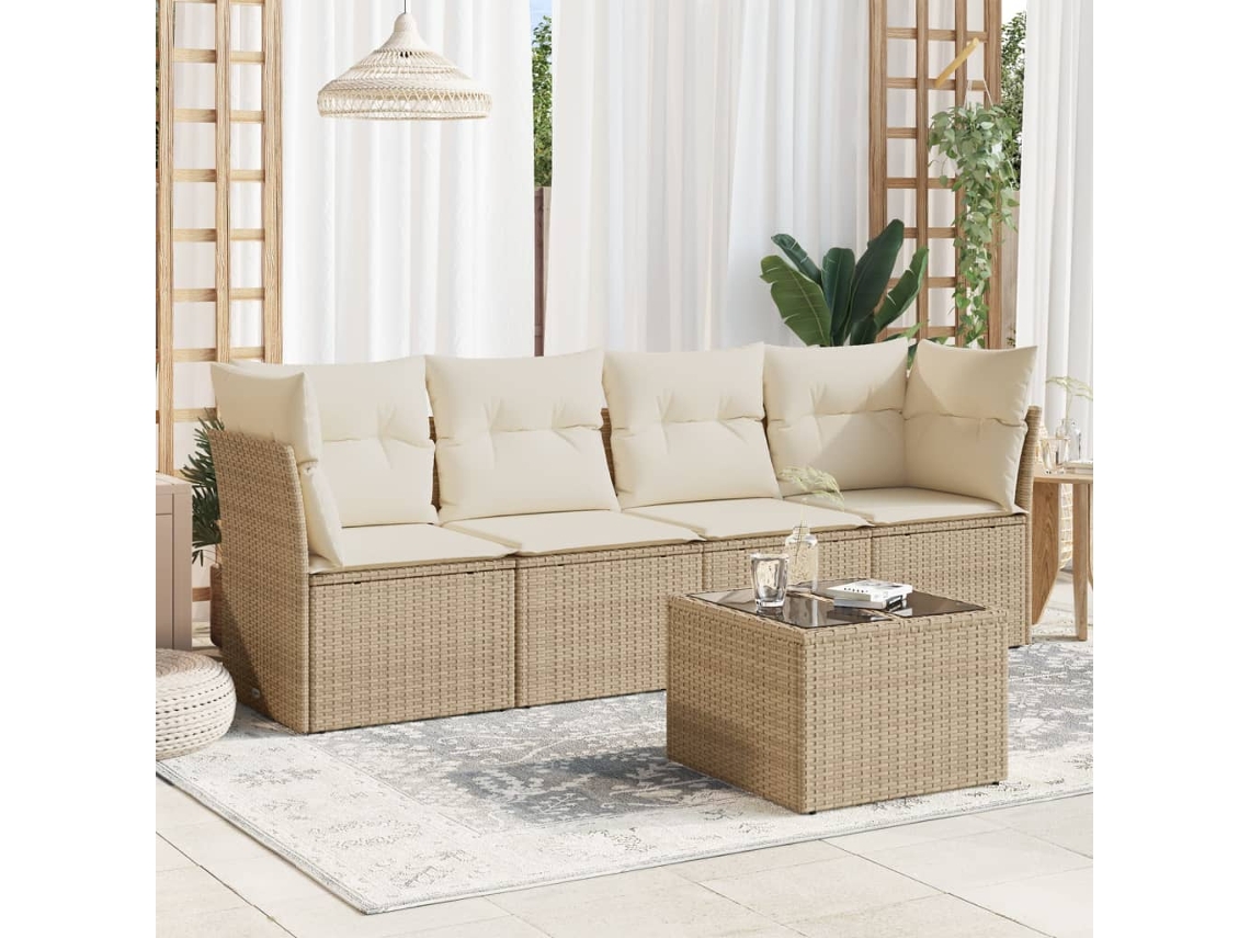 Conjunto de sofá de jardim de 5 peças com almofadas de veludo bege Lovely Home