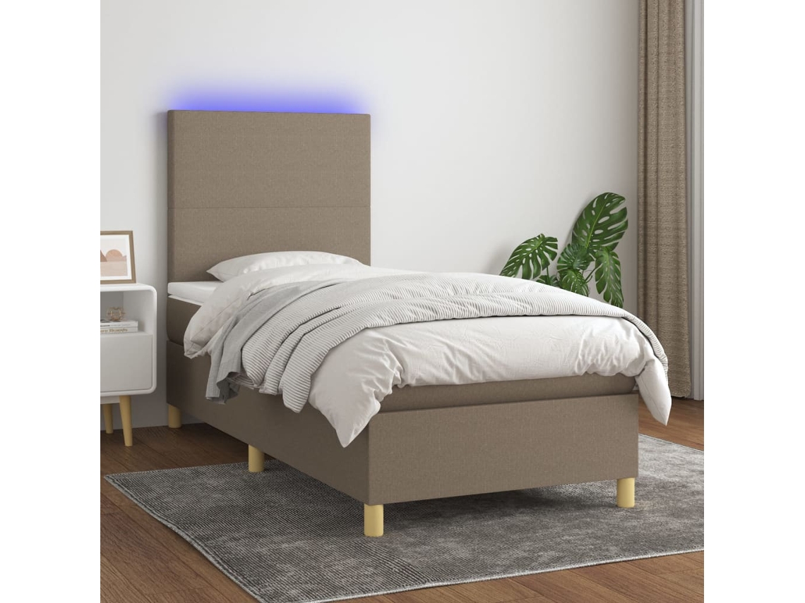 Vidaxl Cama Box Spring + Colchão/led 90x190cm Tecido Cinza acastanhado