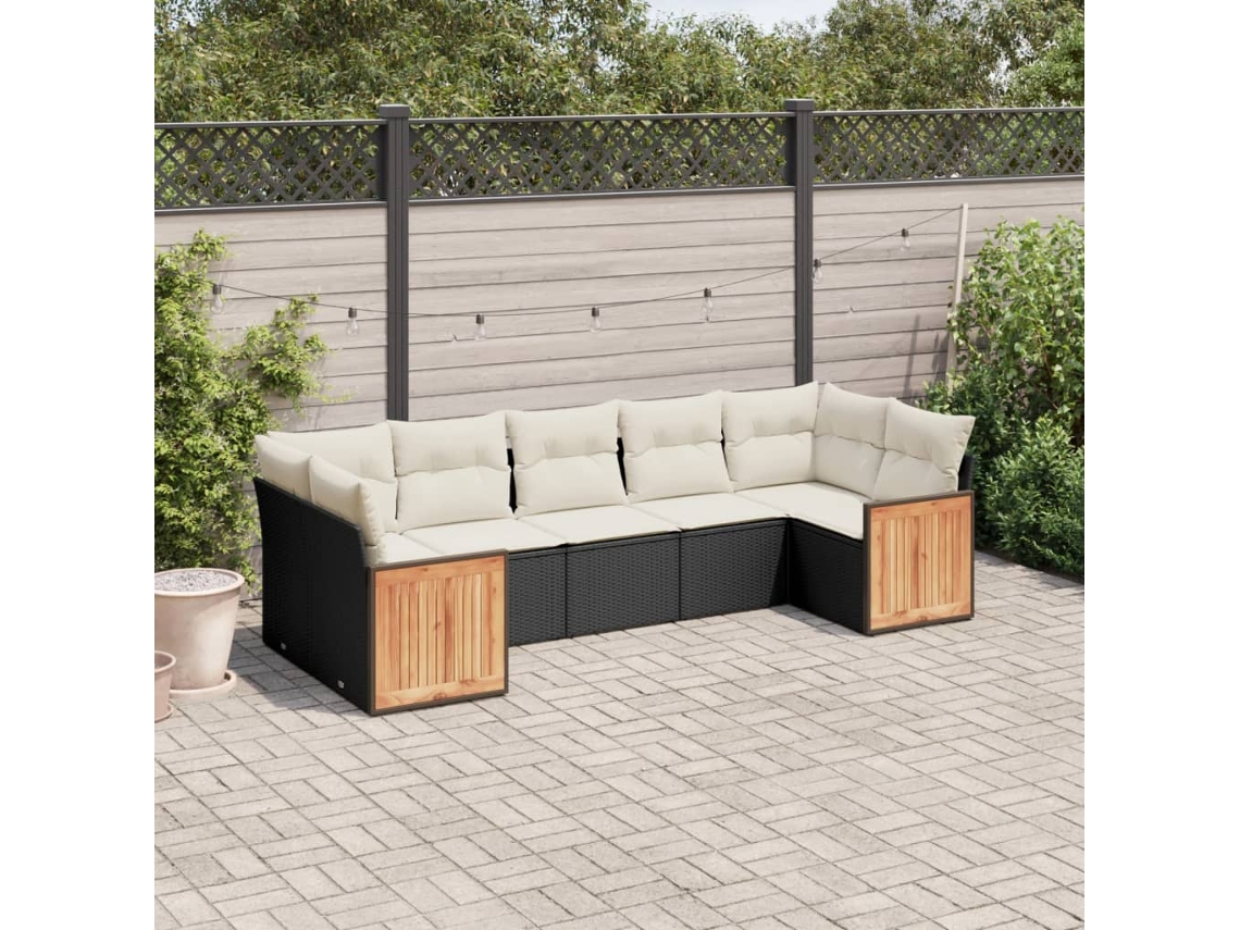Vidaxl 7 Pcs Conjunto De Sofás P/ Jardim C/ Almofadões Vime Pe Preto